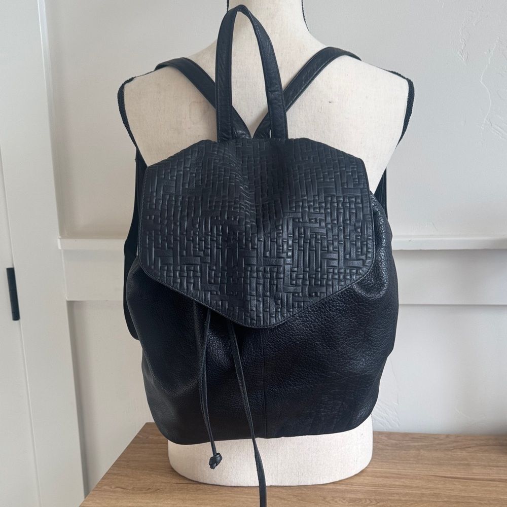 Anthropologie DAY & MOOD Black Leather Backpack Sleek Minimalist Chic Casual EUC